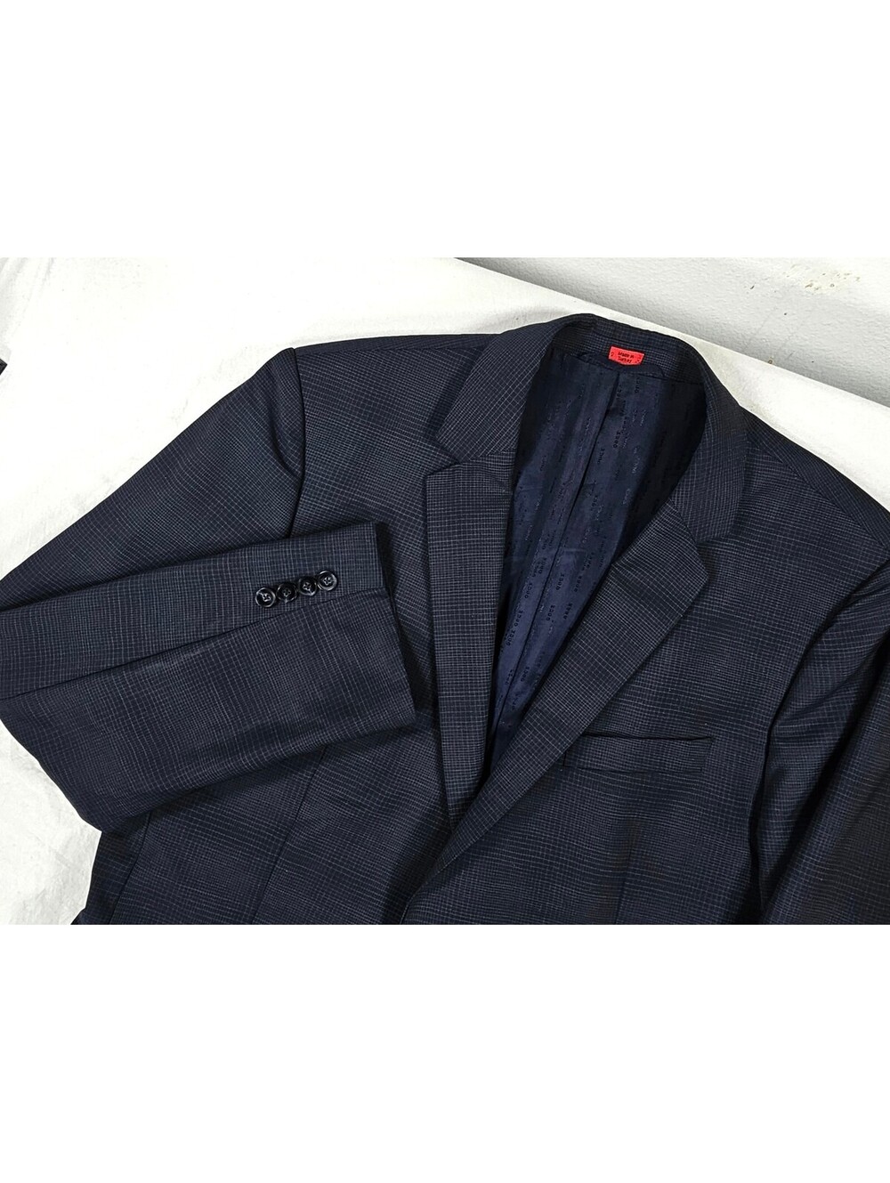 HUGO Hugo Boss Blazer Mens 44R Navy Micro Check 100% Virgin Wool Lightweight